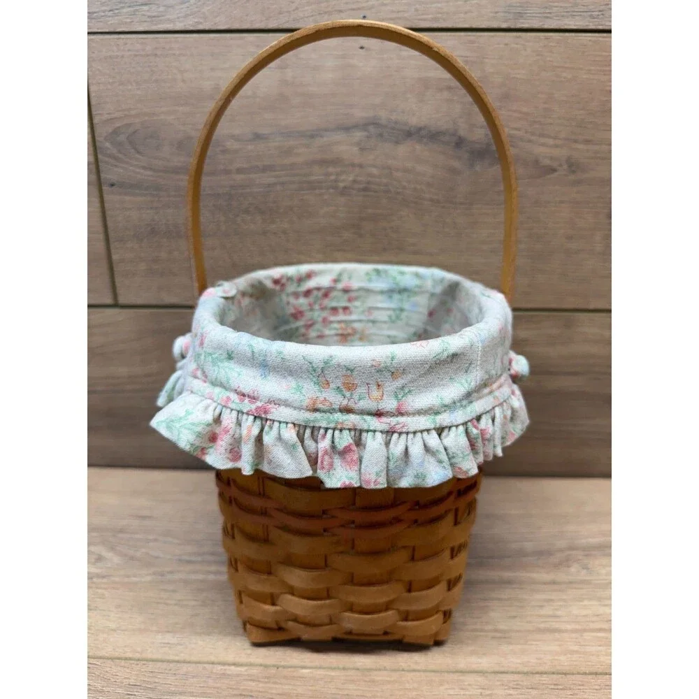 Longaberger Mothers Day Basket 2001 Vintage Blossoms Cloth Liner Plastic Insert